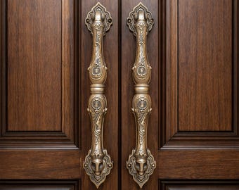 Antique Brass Door Handles 15" - Ornate Vintage Style Entryway Pulls - Victorian Style Brass Door Hardware - Handcrafted Solid Brass Pulls