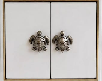 Lote de 4 pomos antiguos de latón macizo con forma de tortuga para armarios, 4 cm (1,57"). Tiradores de cajón vintage con forma de tortuga marina, herrajes para muebles de estilo náutico costero.