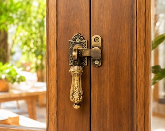 Antique Brass Door Latch Lock Decorative Engraved Door Catch Vintage Sliding Lock Rustic Door Hardware with Screws