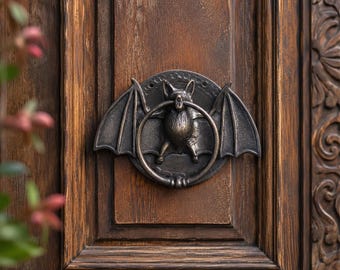 Vintage Bat Door Knocker - Ornate Brass Bat Door Handle - Gothic Home Decor - Bronze Finish Bat Knocker - Unique Halloween Housewarming Gift
