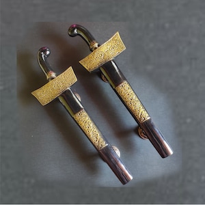 14.96 Inches Pair of Ethnic Keris Vintage Solid Brass Door Handle Pull, Antique Kris Entry Door Handle Cabinet Cupboard Grab Pull