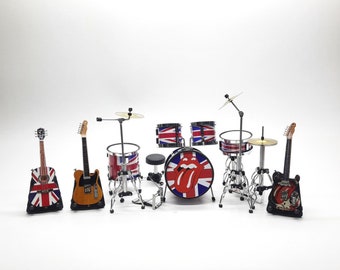 Miniature Drum Plus Guitars The Rolling Stones England Great Idea Music Gifts