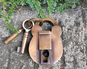 Candado pequeño de latón macizo con llaves ESQUELETO de estilo art decó clásico vintage de 2,44" que funciona [DH128]