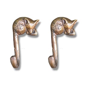2 Pcs of Sleeping Fox Forestry Hook Strong Wall Mount Coat Hat Hook 3.93&quot; Inches Solid Brass [DH125]