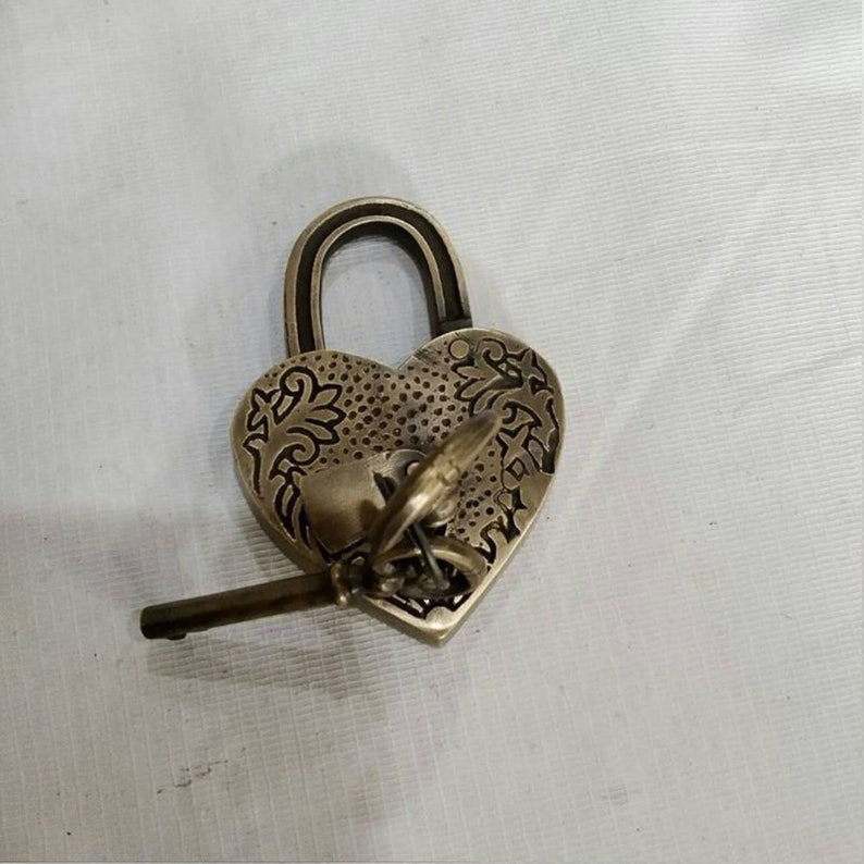 Antique Brass Hasp and Heart Padlock Set, Vintage Door Lock, Decorative ...