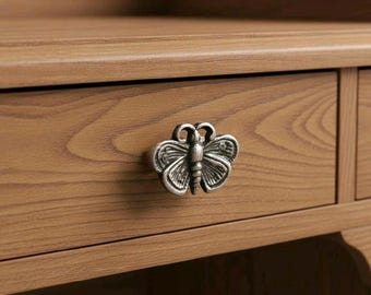 Set of 4 Butterfly Drawer Pulls - Antique Brass Cabinet Knobs - Vintage Style Butterfly Handles for Nursery, Dresser & Cupboard 1.77"