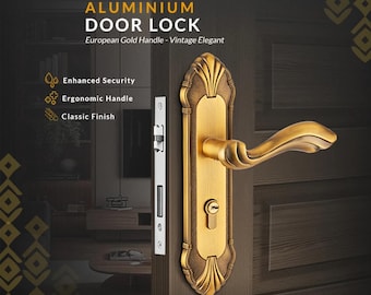 European Gold Door Handle Set Vintage Curved Lever Lockset Antique Aluminium Finish Interior Door Hardware Free Express Shipping FedEx DHL