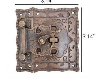 2 PCS Antique Brass Cabinet Latch, Vintage Brass Box Lock, Rustic Chest Latch, Decorative Brass Hasp, Wooden Box Hardware