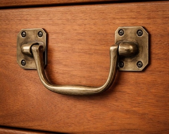 Set of 2 Vintage Style Brass Drawer Pulls - 6.25" Trapezoid Rosette Bail Handles, Solid Brass Furniture Hardware for Cabinets & Dressers