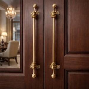Antique Brass "Tiny Hands" Door Handle Set - 14.5"  Unusual Vintage Style Entryway Hardware - Pair of Surrealist Hand-Shaped Door Handles