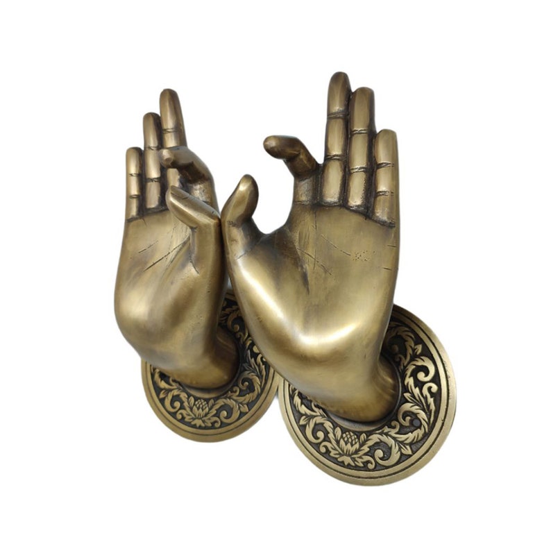 Buddha Hand Pose Pair Door Handle Solid Brass, Vintage Door Knob, Gift For Dad, Home Decor, Luxury Door Handle