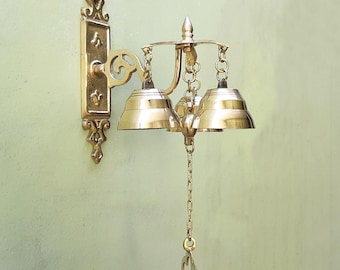 Vintage Bell Gate porte d'entrée Antique trois sonneries de cloche frapper à la porte, sonnette, sonnette en fer, sonnette suspendue en laiton massif