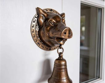 Vintage Brass Pig Door Bell Antique Boar Front Doorbell Rustic Farmhouse Wall Hanging Dinner Bell Animal Head Gate Decor - Free Shipping