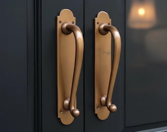 Solid Brass Antique Door Handle Pull – Vintage Gold Brass Entrance Door Handle – Luxury Decorative Front Door Hardware – 280 mm