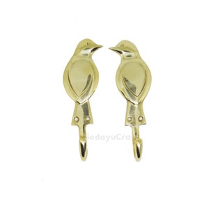 Pair Mini Song Birds Animal Hook Strong Wall Mount Coat Hat Hook 4.3&quot; Solid Brass | Vintage Towel Hook