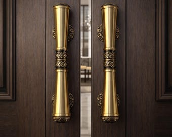 Antique Brass Door Handle Pull – Solid Brass Godo Style Entry Door Handle 13" (33 cm), Heavy Duty Vintage Pull [DH0017]