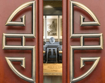Barn Door Handle Chinese Design, Semi-Circular Brass Recessed Barn Door Handle, Barn Door Hardware, Sliding Barn Door Handle [DH119]