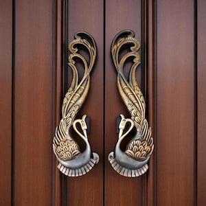 Peacock Design 14.56インチ 真鍮製ドアハンドル ペア キッチン用ハンドル キャビネット用ハンドル ドア用ハンドル メインドア用ハンドル