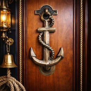 Solid Brass Anchor Door Knocker - 7" Vintage Nautical Maritime Door Decor - Coastal Housewarming Gift - Antique Brass Boat Anchor Wall Art