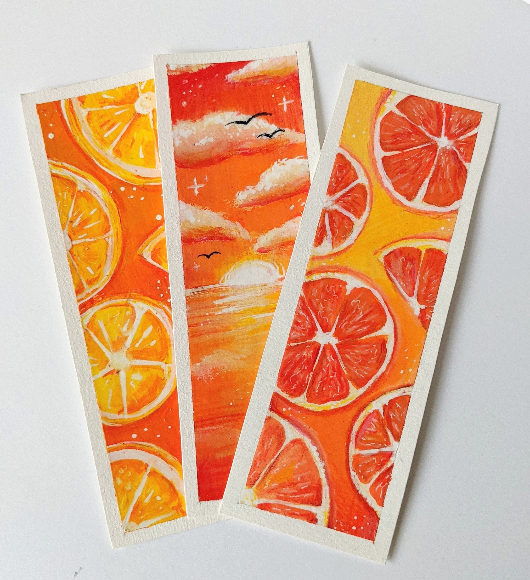 Original Hand Painted Bookmarks set of 3 : Orange Aesthetic | Etsy