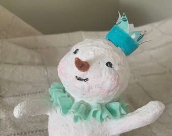 Paper mache clay snow person