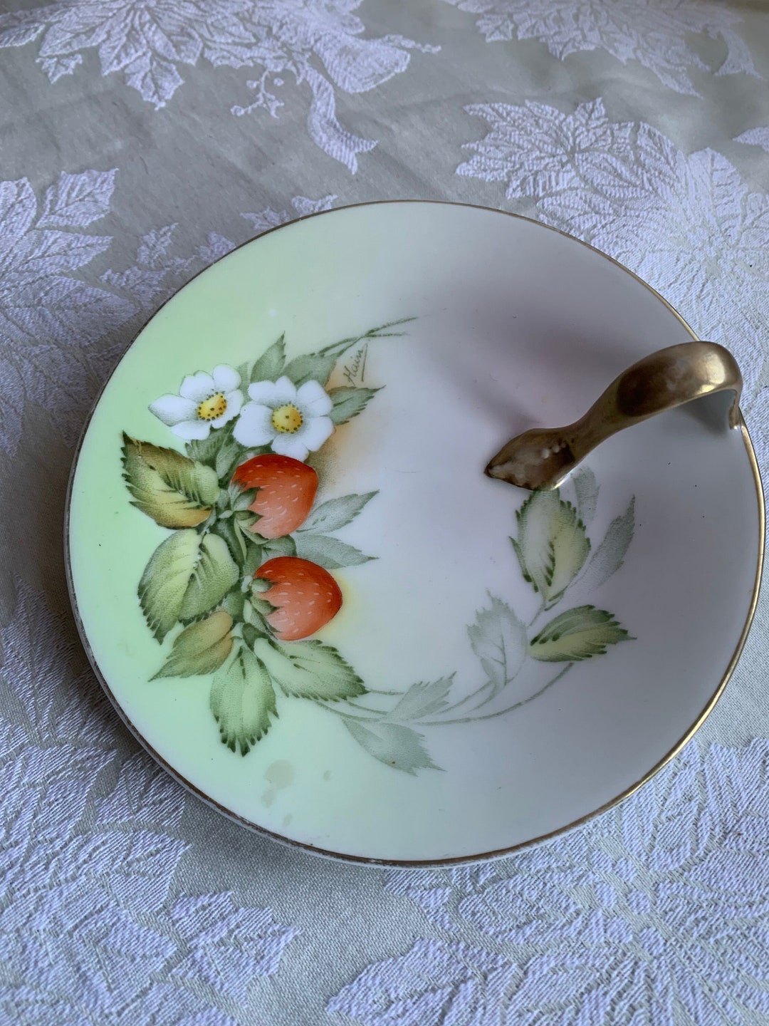 Vintage Strawberry Saucer With Handle Etsy