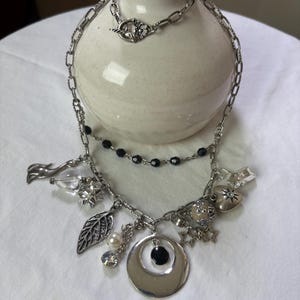 silver tone charm necklace assemblage
