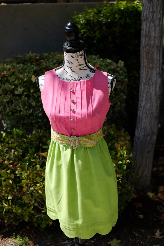 Vintage pink and green mod 1960s dress