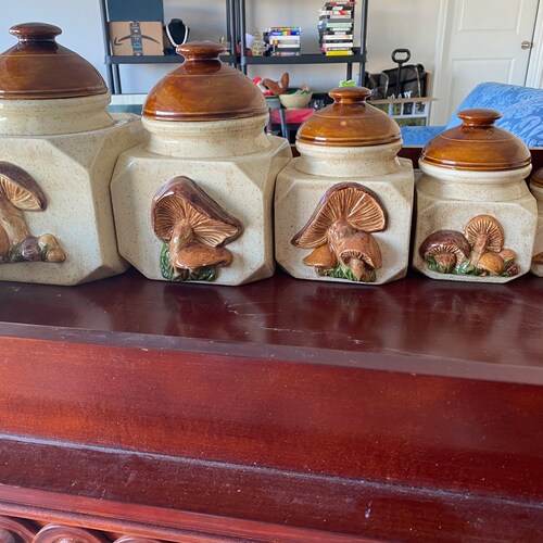 Vintage Retro online Rare Mushroom Canister set of 5