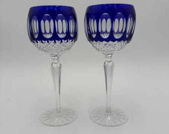 Vintage Godinger Edinburgh Blue Hock Wine Glasses, Stemware, set of 2