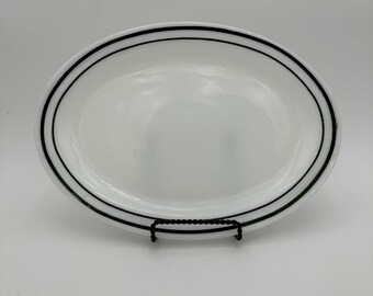 Vtg Anchor Hocking Fire King Platter Green Trim Milkglass 12 Inch
