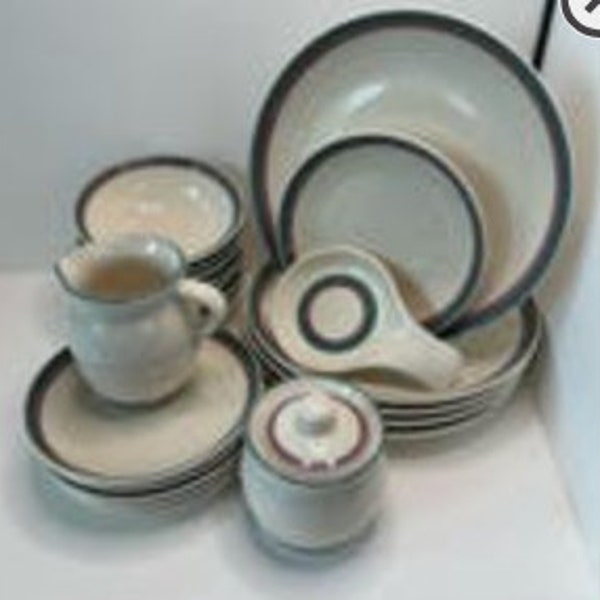 Choice 1990s Pfaltzgraff Juniper Spoon Rest, Dinner Salad Plates Cup and Saucer Bread & Butter plate, Gravy Boat, Cereal Bowl Sugar Creamer