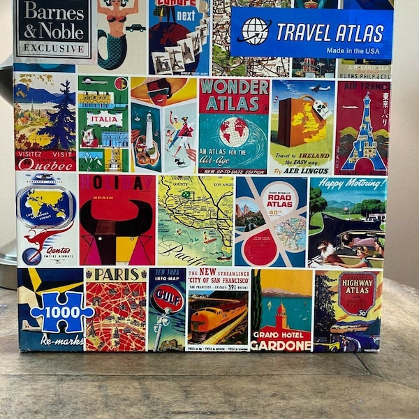 Jigsaw Puzzle TRAVEL ATLAs 1000 pieces  19" x 27"  Barnes and Noble Exclusive