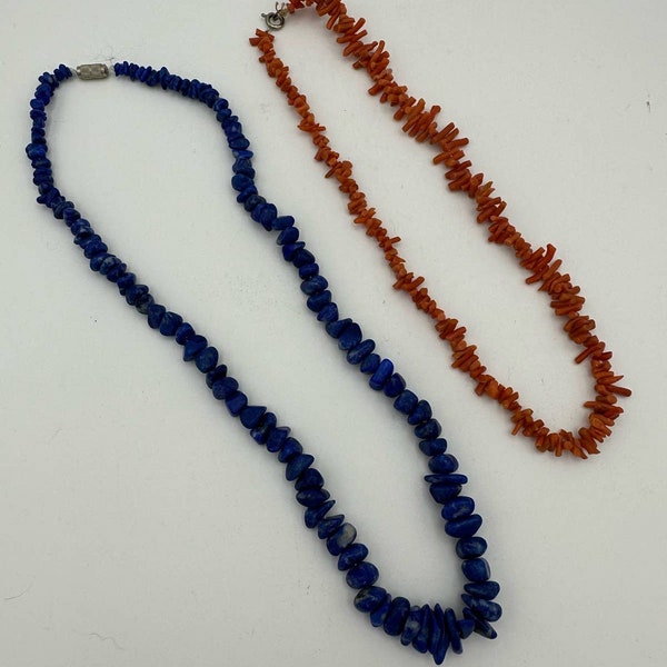 Vintage Lapis Choker and Coral Necklace, Set of 2