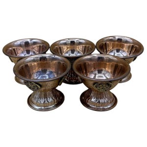 Carved Copper 2.5&quot; Tibetan Prayer Buddhist Butter Lamp Nepal Set of 5