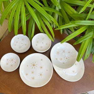 Choice Vintage Royal China Ironstone Star Glow Plates & Bowls Atomic Mid Century Modern Dinner Set MCM Dinnerware Mid Century Modern Dishes
