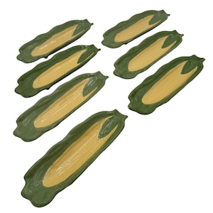 Vintage Corn Holder Dishes Ceramic Corn on the Cob Plates Set of 7