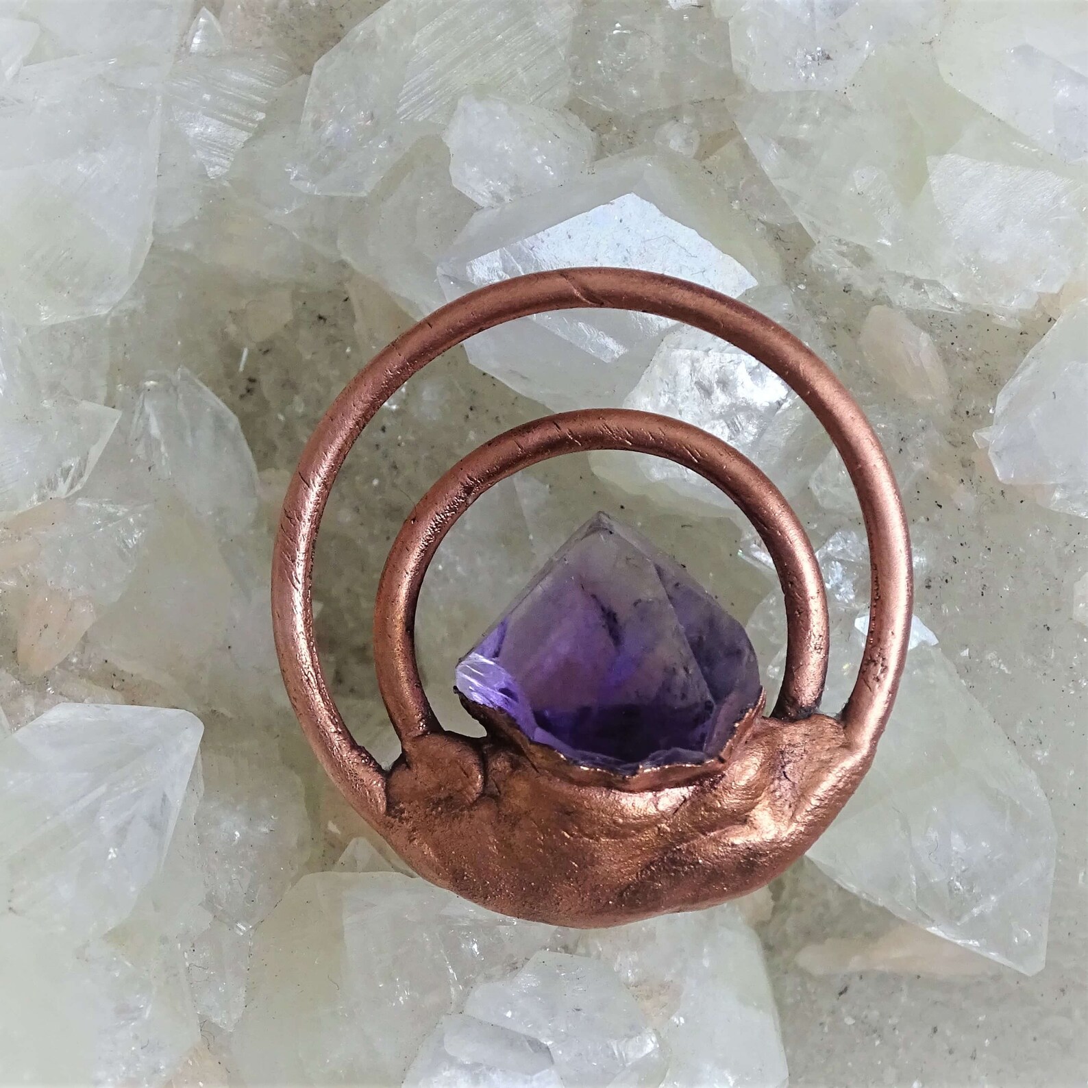 Copper pendant/necklace with natural amethyst crystal Etsy