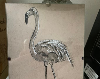 Flamingo | 5 x 7 Original schwarz & weiß Tinte Kunstwerk