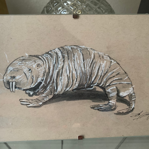 Naked Mole Rat | 5x7 Original Black & White Ink Artwork