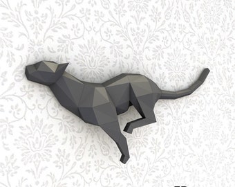 Black Panther running Wall Trophy, DIY Black Panther , Low Poly Black Panther, 3D Origami Black Panther Wall Decor - Printable PDF Download