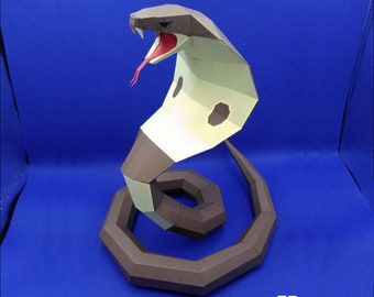 Königskobra DIY, Low-Poly-Schlange, 3D-Origami-Königskobra-Dekor Schlange 3D-Modell aus Papier zum Ausdrucken als PDF-Download