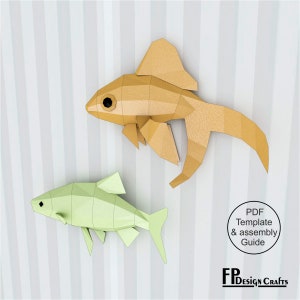 Pesci papercraft 3D, decorazioni per la casa kit fai da te, pesci Low Poly, decorazioni murali origami 3D, download PDF stampabile,