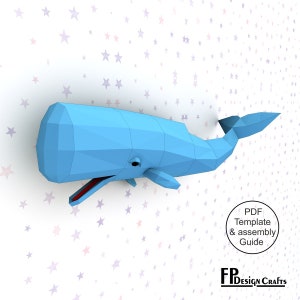 Spermwhale Wall Trophy, DIY Spermwhale Head, Low Poly Spermwhale Trophy, 3D Origami Spermwhale Wall Decor - Printable PDF Download