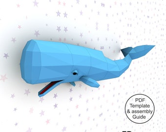 Spermwhale Wall Trophy, DIY Spermwhale Head, Low Poly Spermwhale Trophy, 3D Origami Spermwhale Wall Decor - Printable PDF Download
