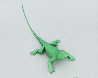 Eidechse 3D-Papierbasteln, Low-Poly-Eidechse, 3D-Origami-Lacertian, Dekor Gecko 3D-Papierbastelmodell Chamäleon PDF-Download