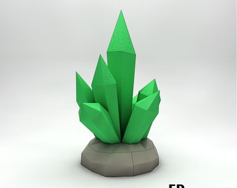 Crystal on a Rock Papercraft, 3D DIY origami, Sculpture, low poly gem, jewel, digital download file