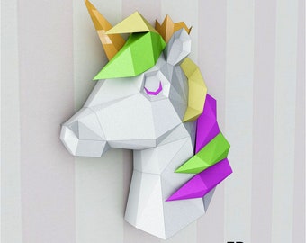 Unicorn Princess papercraft, paper craft 2D kit, DIY gift for daughter, Low poly model Printable PDF for girls room