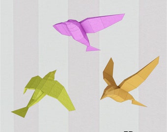 Birds On Wall papercraft, Low Poly birds, 3D Origami birds, Decor birds 3D papercraft model Printable PDF Download