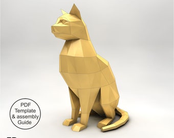 Cat Papercraft, 3D DIY origami, Sculpture, low poly, paper crafts template